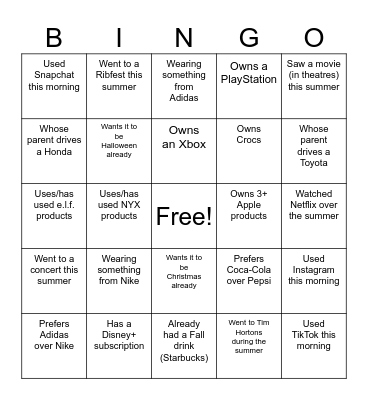 Marketing Bingo Card