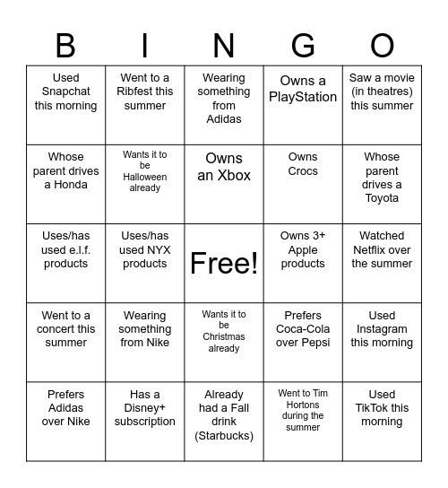 Marketing Bingo Card
