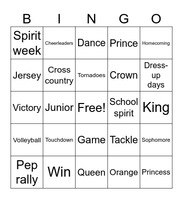 Homecoming Bingo Card