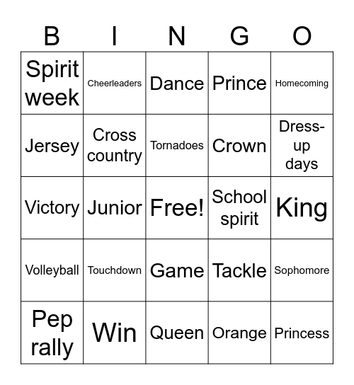 Homecoming Bingo Card