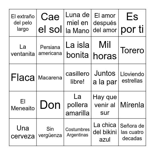 Bingo Musical Bingo Card