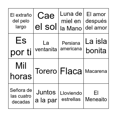 Bingo Musical Bingo Card