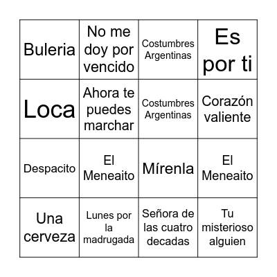 Bingo Musical Bingo Card