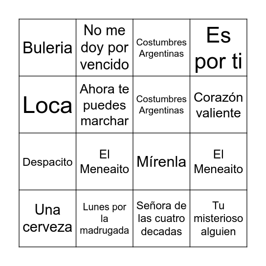 Bingo Musical Bingo Card