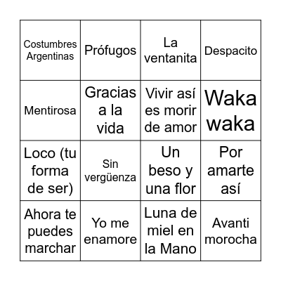 Bingo Musical Bingo Card