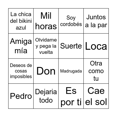 Bingo Musical Bingo Card