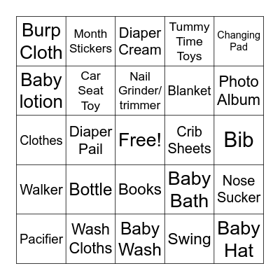 Baby Gift Bingo Card