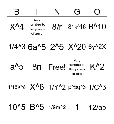 EXPONENT BINGO Card