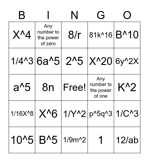 EXPONENT BINGO Card