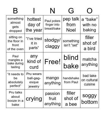 GBBO! Bingo Card