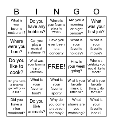 Conversation Bingo Card