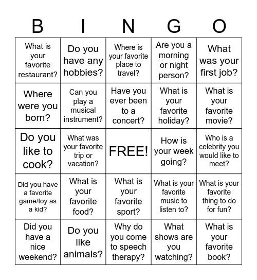 Conversation Bingo Card