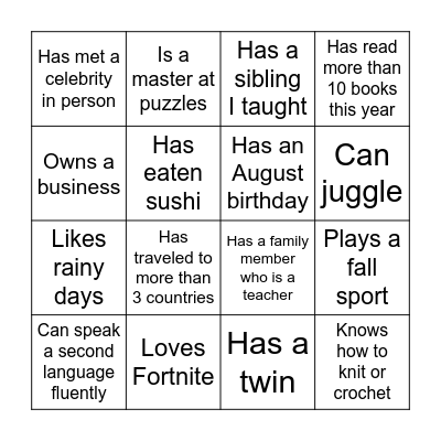 Find someone who... Bingo Card