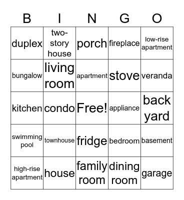 Home Sweet Home Bingo Card