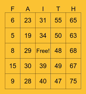 Trinity Fall Fest FAITH Bingo Card