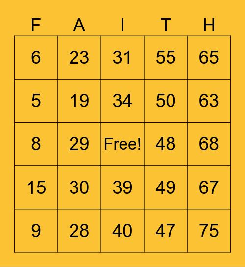 Trinity Fall Fest FAITH Bingo Card