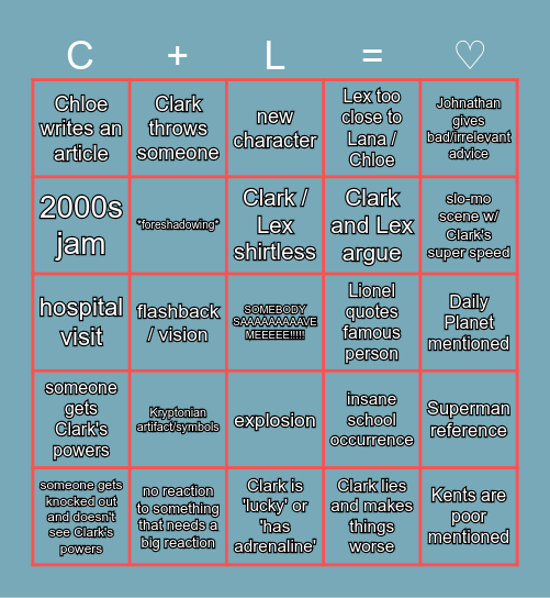 Smallville Bingo Card