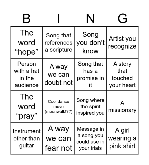 Youth Concert BING(O)!! Bingo Card