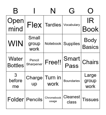 ELA Class Expectations 2025 Bingo Card