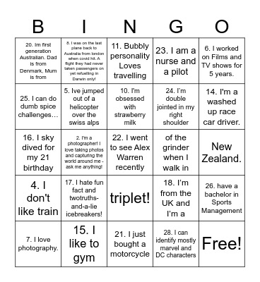 FUN FACTS Bingo Card