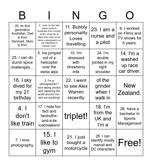 FUN FACTS Bingo Card