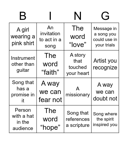 Youth Concert BING(O)!! Bingo Card