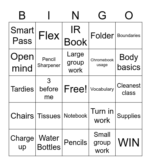 ELA Class Expectations 2025 Bingo Card