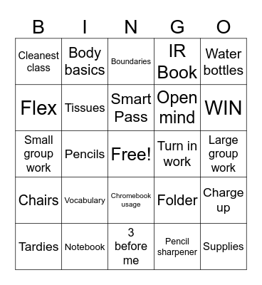 ELA Class Expectations 2025 Bingo Card