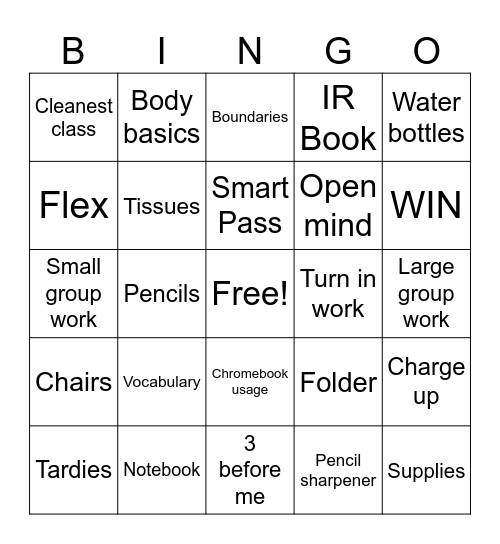 ELA Class Expectations 2025 Bingo Card