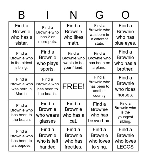 Brownie Bingo! Bingo Card