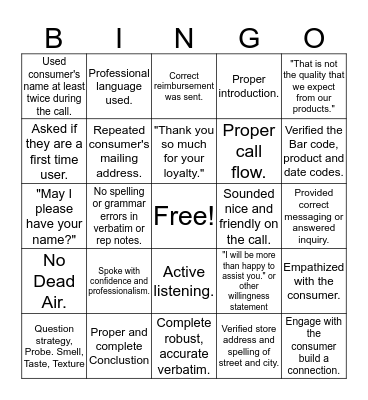 Dean Foods Bingo Card