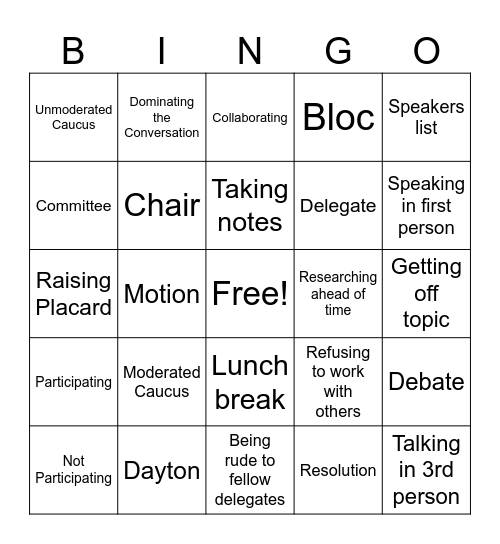 MUN Dayton Bingo! Bingo Card