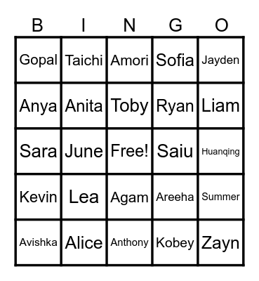 Back to School Bingo Card