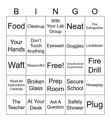 Science Safety Bingo Card