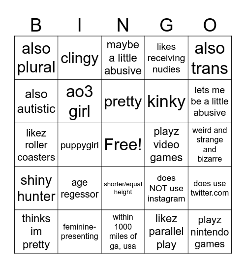 jaxis type Bingo Card