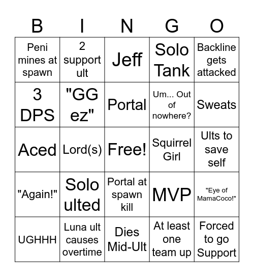 Rivals Experience Bingo Card