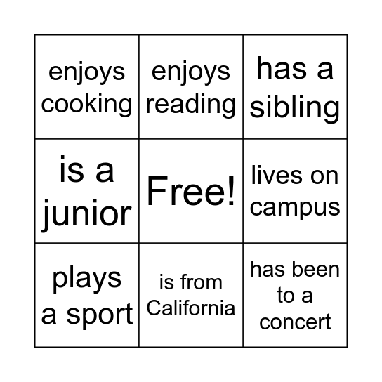 Small Group Bingo Card