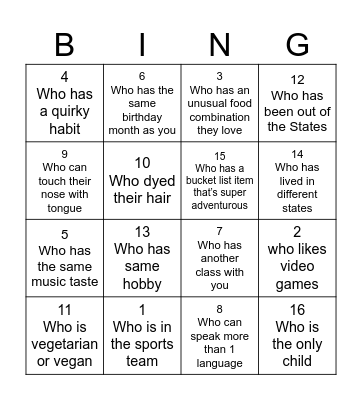 Human Bingo Card