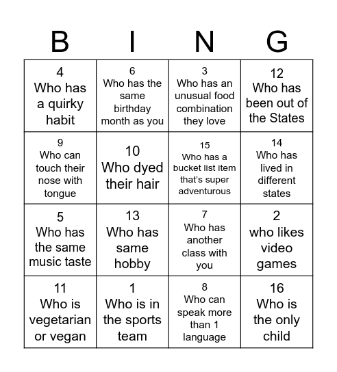 Human Bingo Card