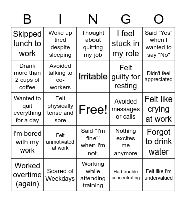 BURNOUT BINGO Card