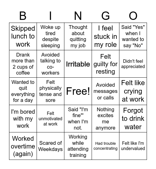 BURNOUT BINGO Card