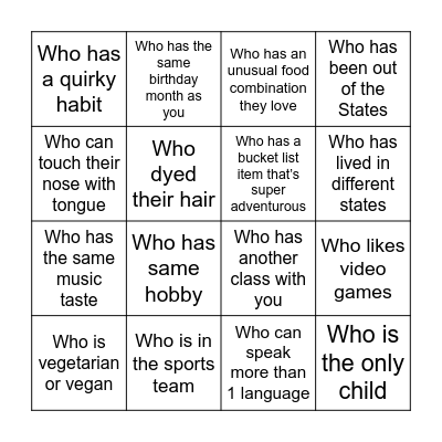 Human Bingo Card