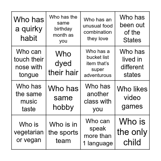 Human Bingo Card