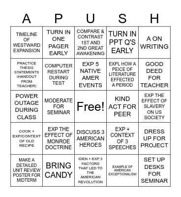 APUSH BINGO Card