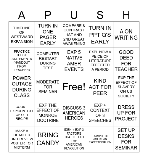 APUSH BINGO Card