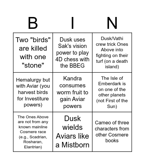 Isles of Emberdark Bingo Card