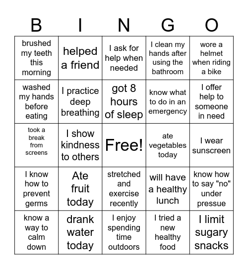 Health Bingo Card