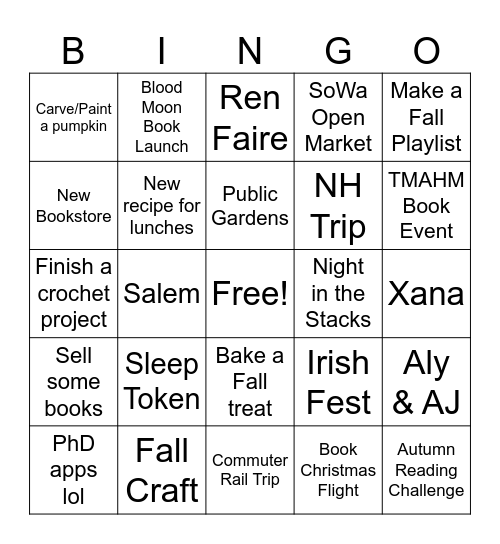 Autumn Activity Bingo Card