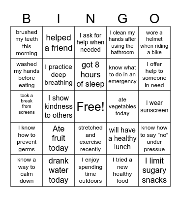 Health Bingo Card