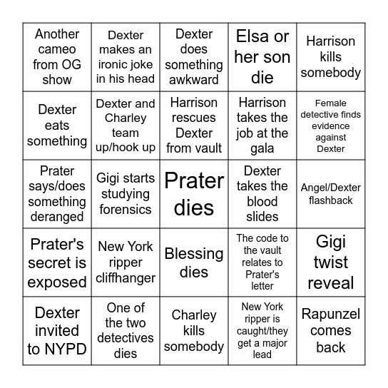 Dexter Finale Bingo Card